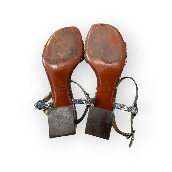 Lanvin Printed Snake Sandal,  Blue, white, yellow,  Size 39 EU, Mid‎ heel - Picture 7 of 16